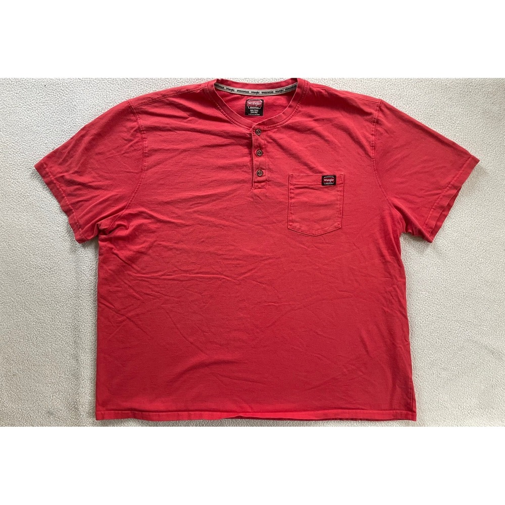 Wrangler Mens 3XL Henley Shirt Red Short Sleeve Pocket Workwear Gorpcore Work